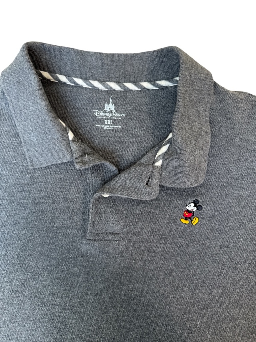Disney Parks Mickey Mouse Polo Shirt XXL Gray Embroidered Classic Men’s